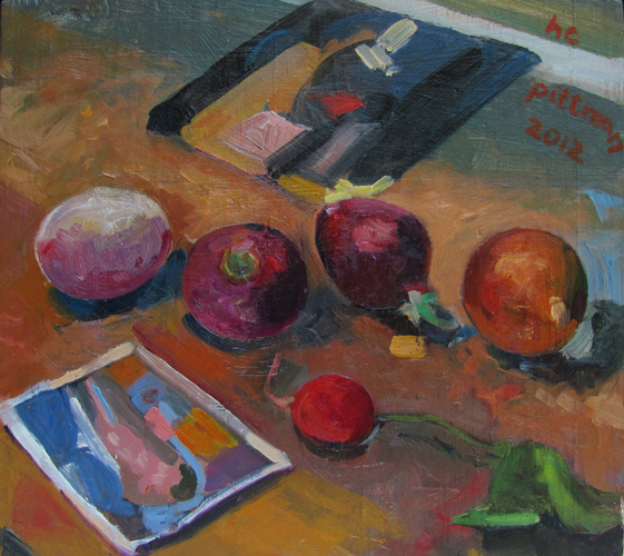 Turnips, Radish, Bonnard and Braque<br />oil on wood