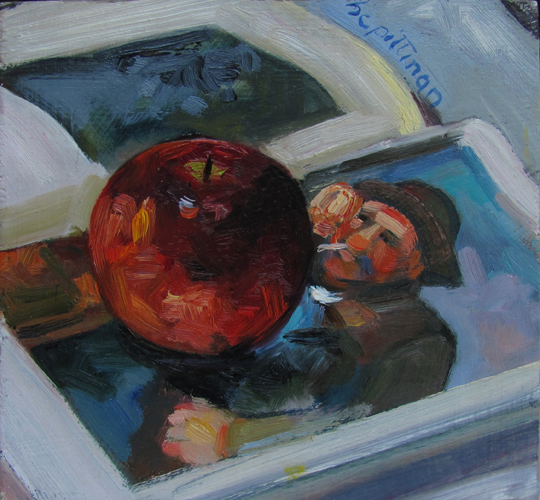 Apple on Cezanne<br />oil on wood
