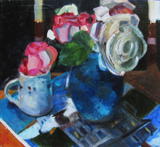 Roses on Hopper<br />oil on wood