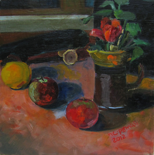 Airplane and Apples<br />oil on wood