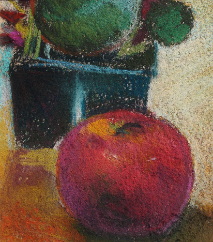 Begonias and Apple<br />pastel on paper<br />8 x 10 inches